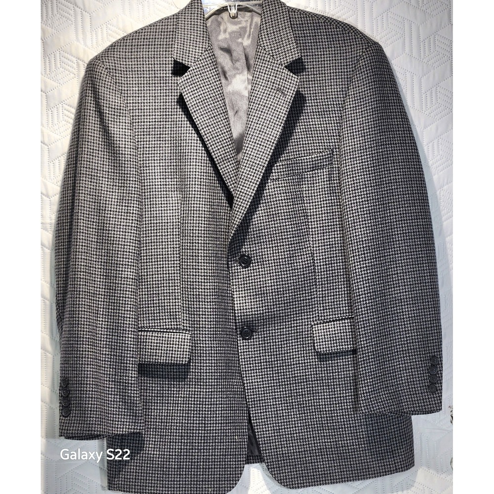 Gianfranco Ruffini Blazer Jacket 100% Lambswool‎ Houndstooth Gray Black 40 short